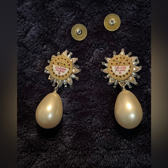 🔥Beautiful Vintage Colleen Toland Large Pearl Drop Bead & Studded Earrings - Picture 7 of 7